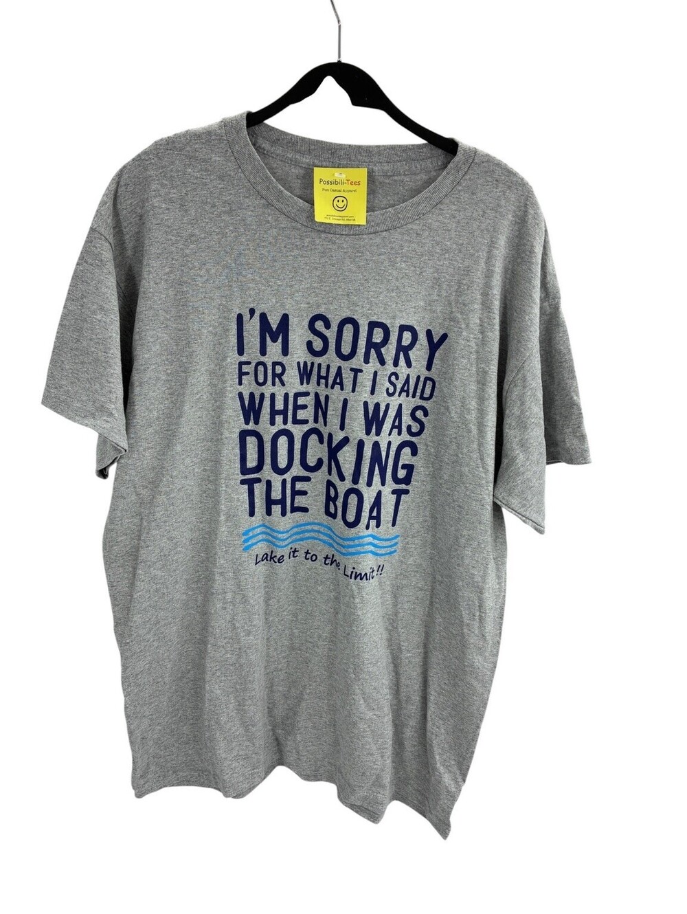 Funny Docking Boat T-Shirt Mens L Possibili-Tees Gildan Ultra Cotton Gray